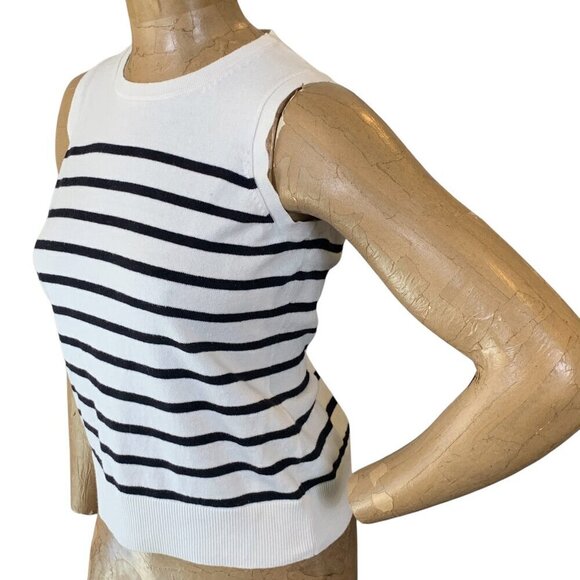 a new day Sleeveless Crew Neck Knit Top Sz S Striped Cream & Black #331F - Picture 4 of 12